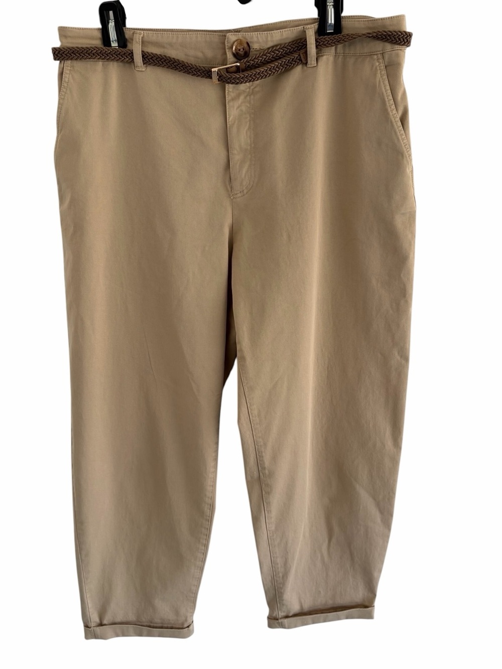 Zara high waist chino cropped pant with braided leather belt